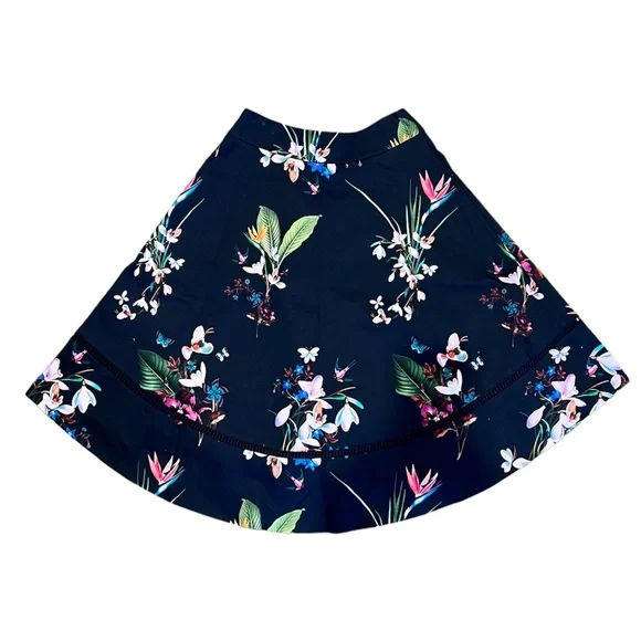 TED BAKER Plio Tropical Oasis Dipped Hem Skirt Navy - Picture 6 of 11